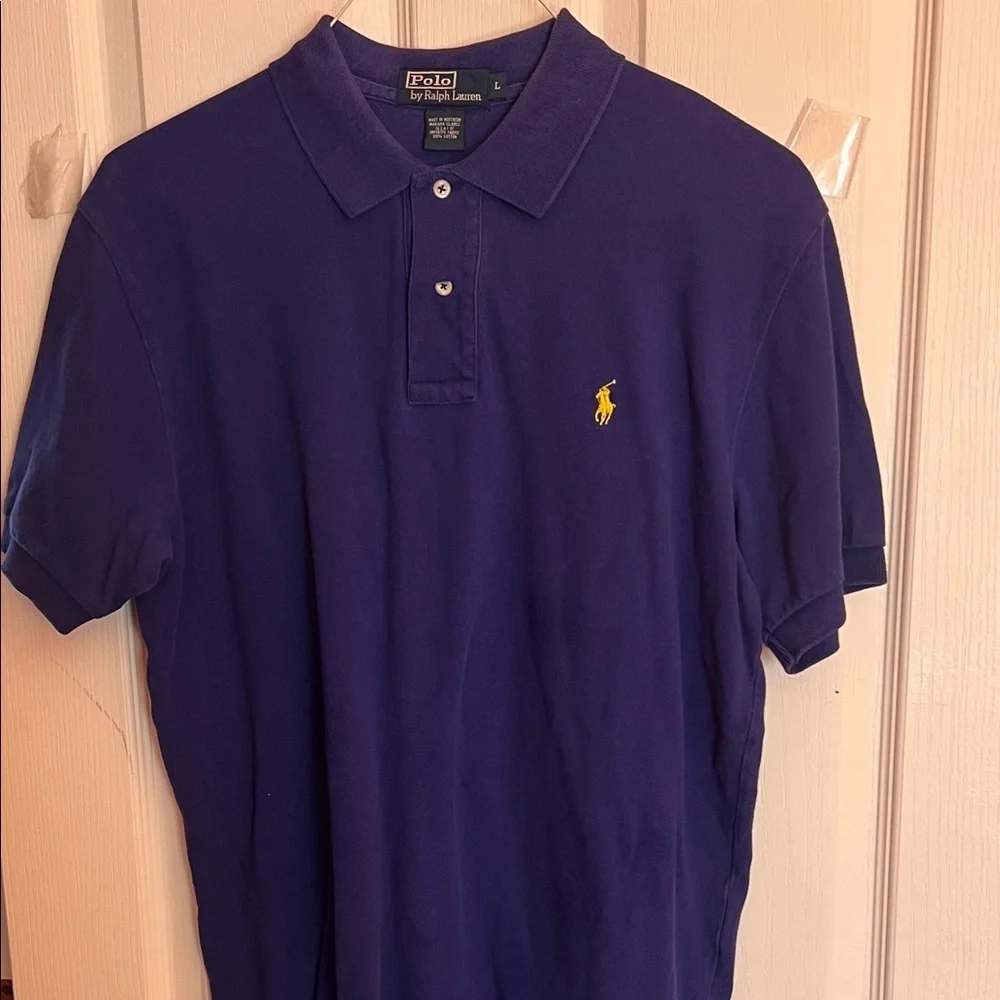 Polo by Ralph Lauren Purple Polo Shirt with Yellow Logo Stitching Lg